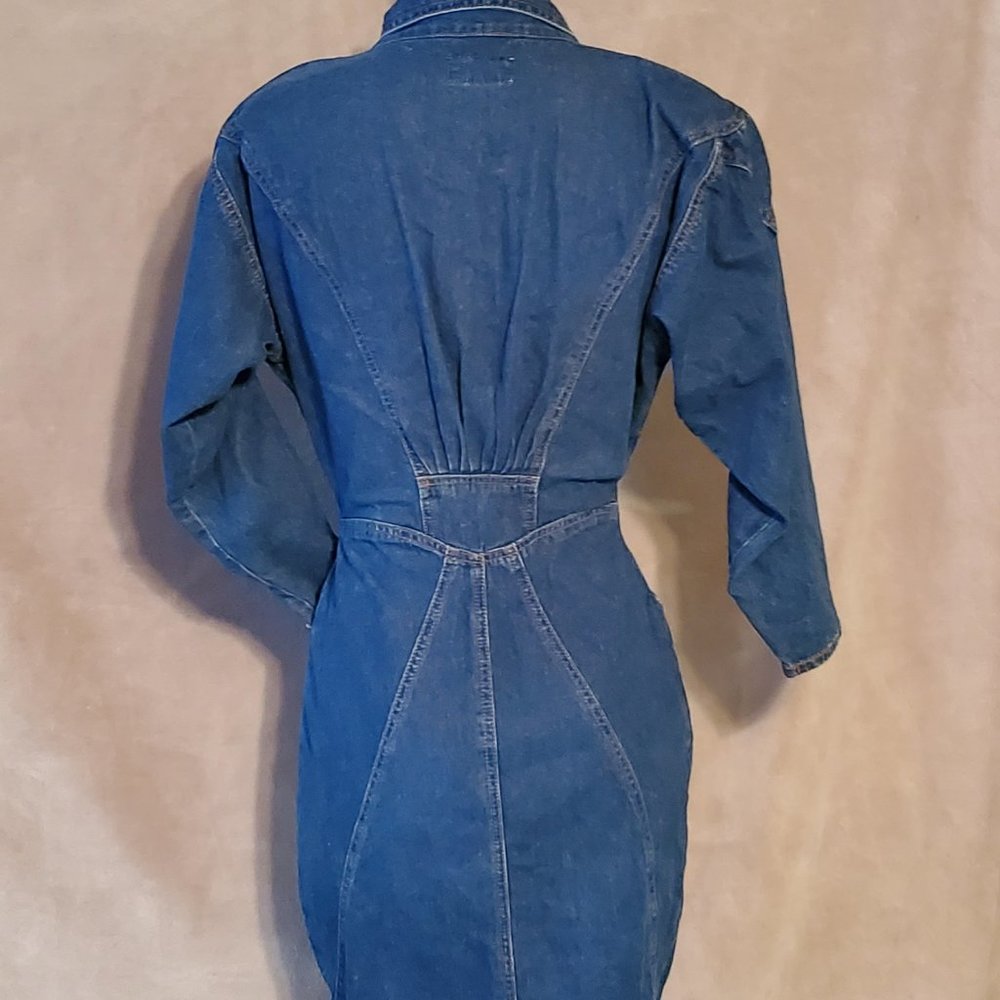 1980's Vintage Denim Button up short dress - Picture 2 of 3